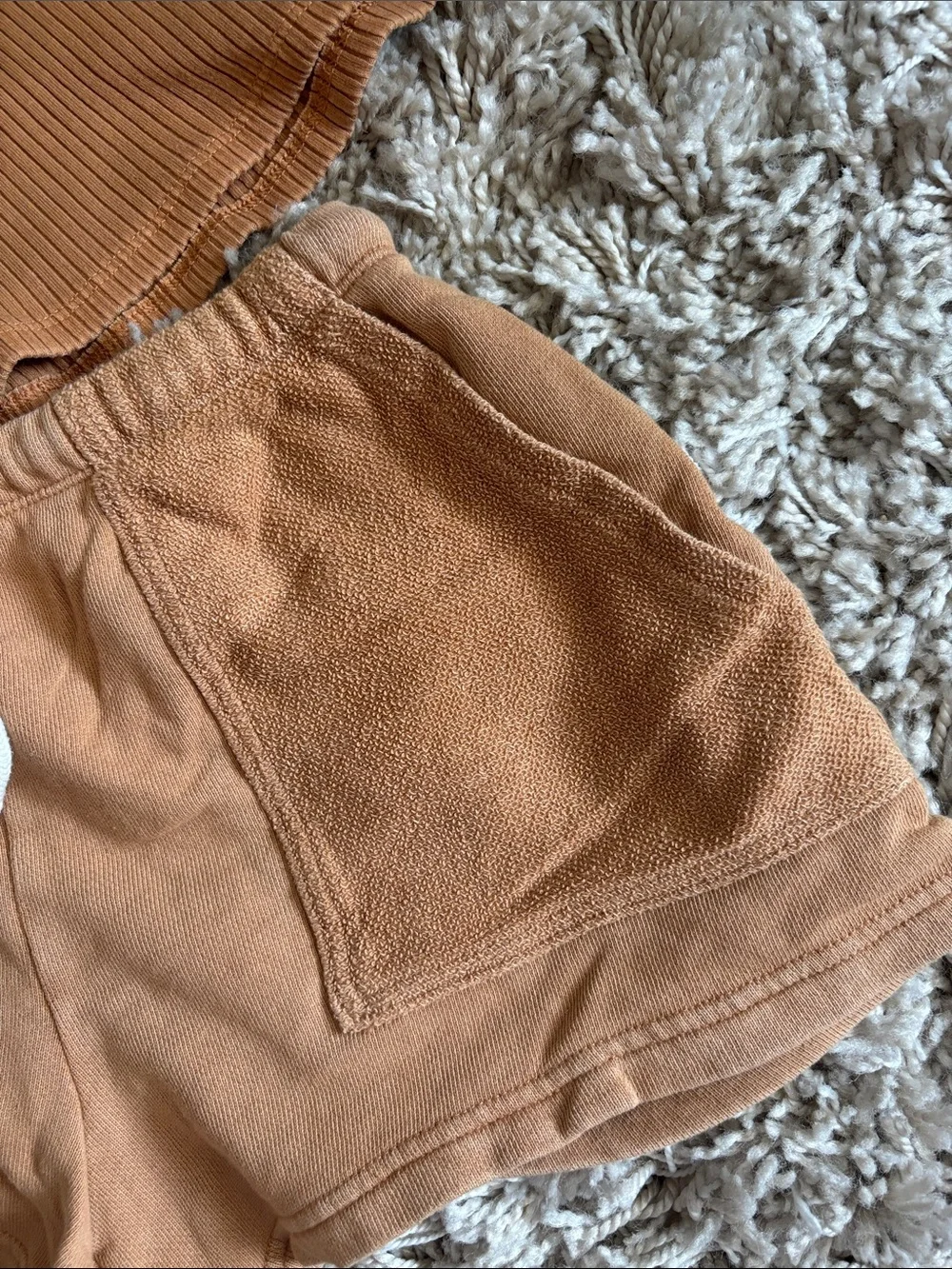 aerie One-Shoulder Ribbed Crop Top & Drawstring Terry Shorts Set - Rust/Copper